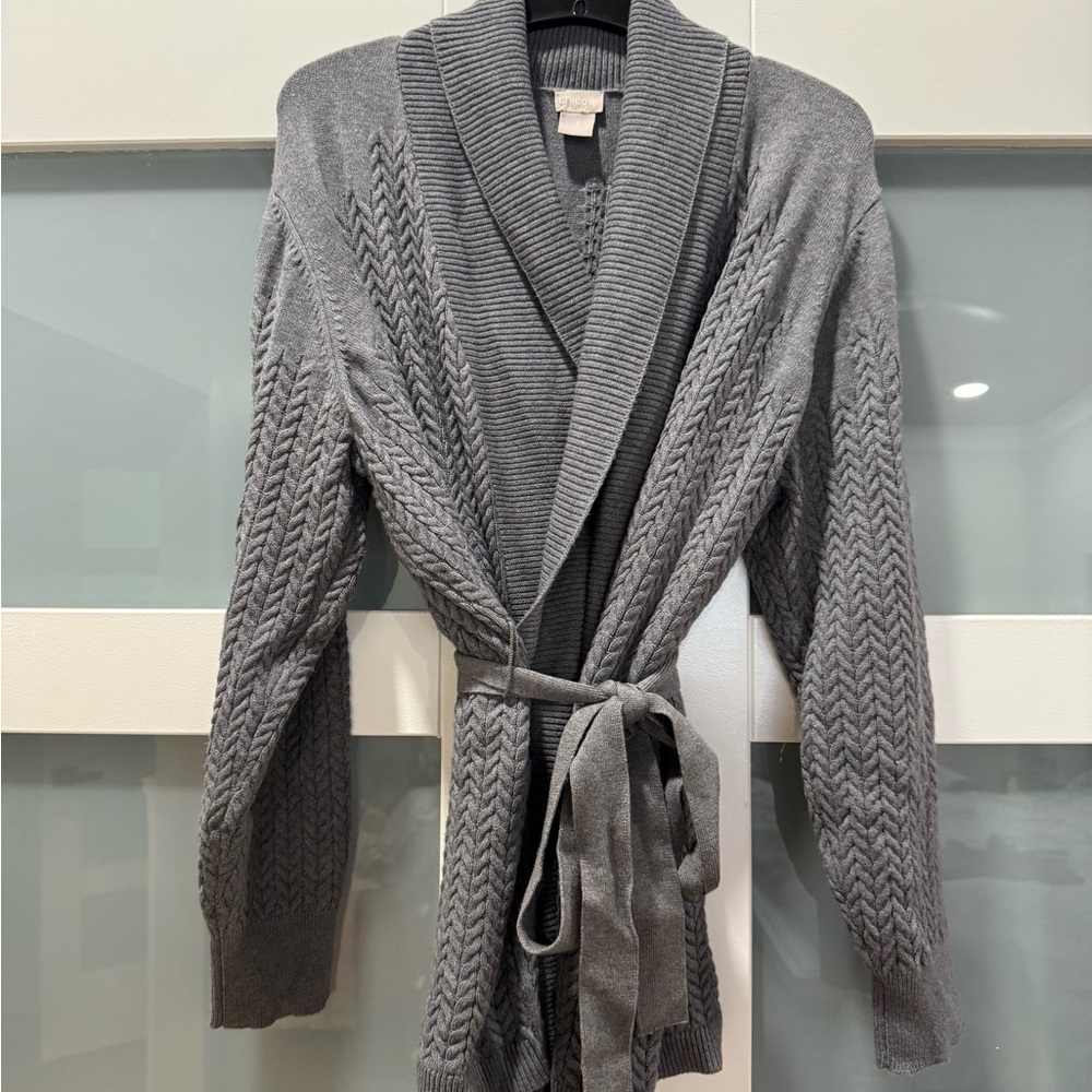 Chico's Gray Cable Knit Women’s Sweater Cardigan NWOT size 3 Large/ XL